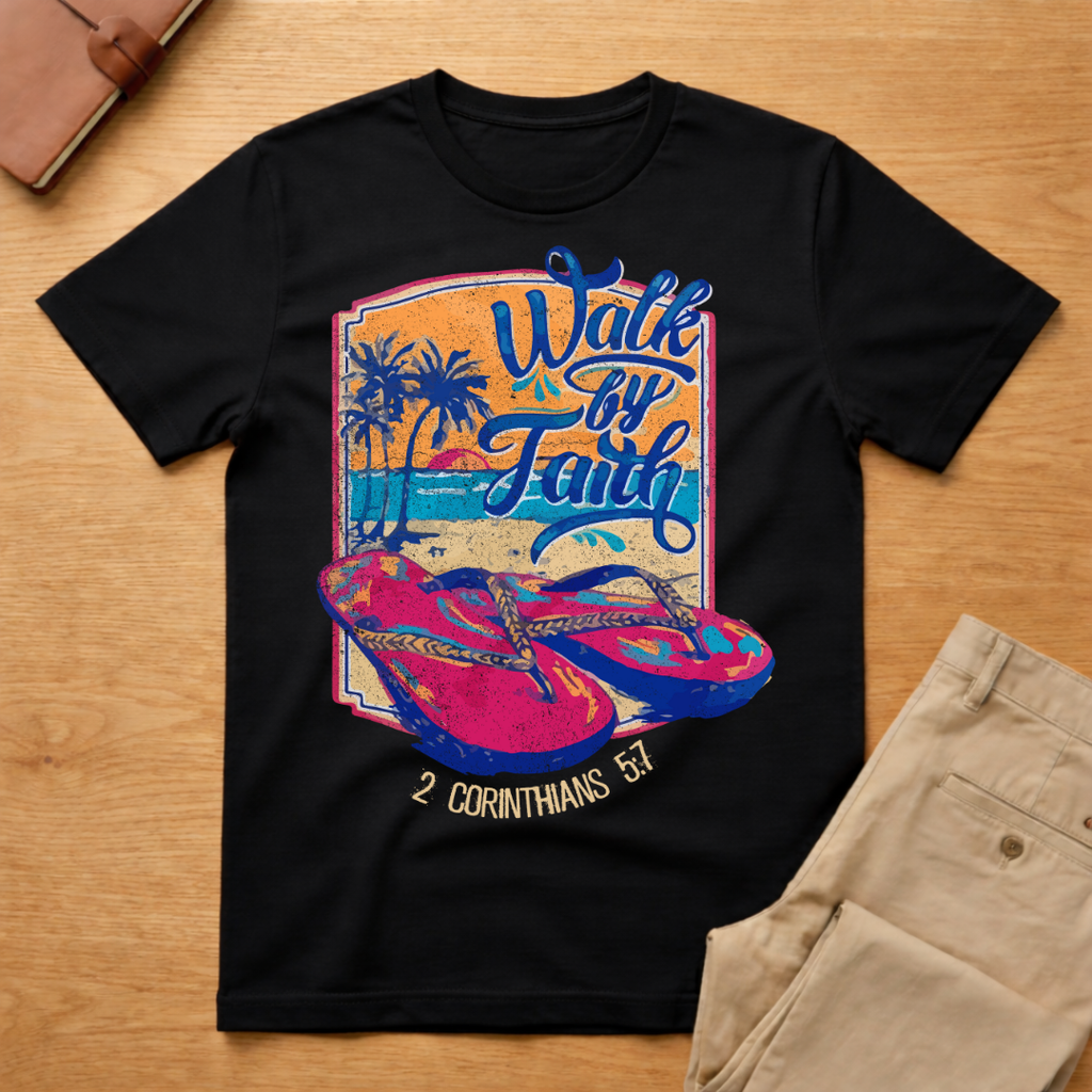Walk by Faith Flip Flop 2 Corinthians 5:7 T-Shirt