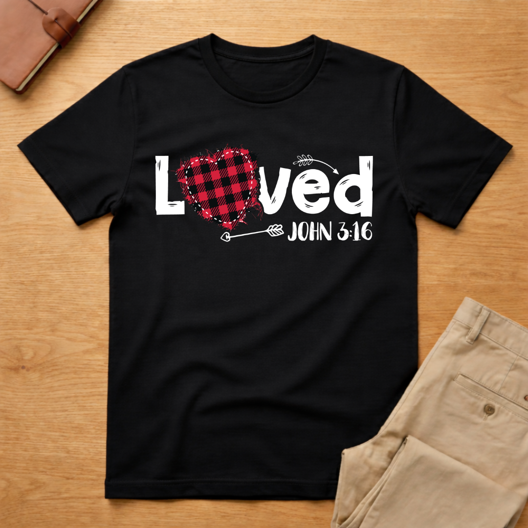 Loved John 3:16 Red Plaid Heart Valentines Day T-Shirt