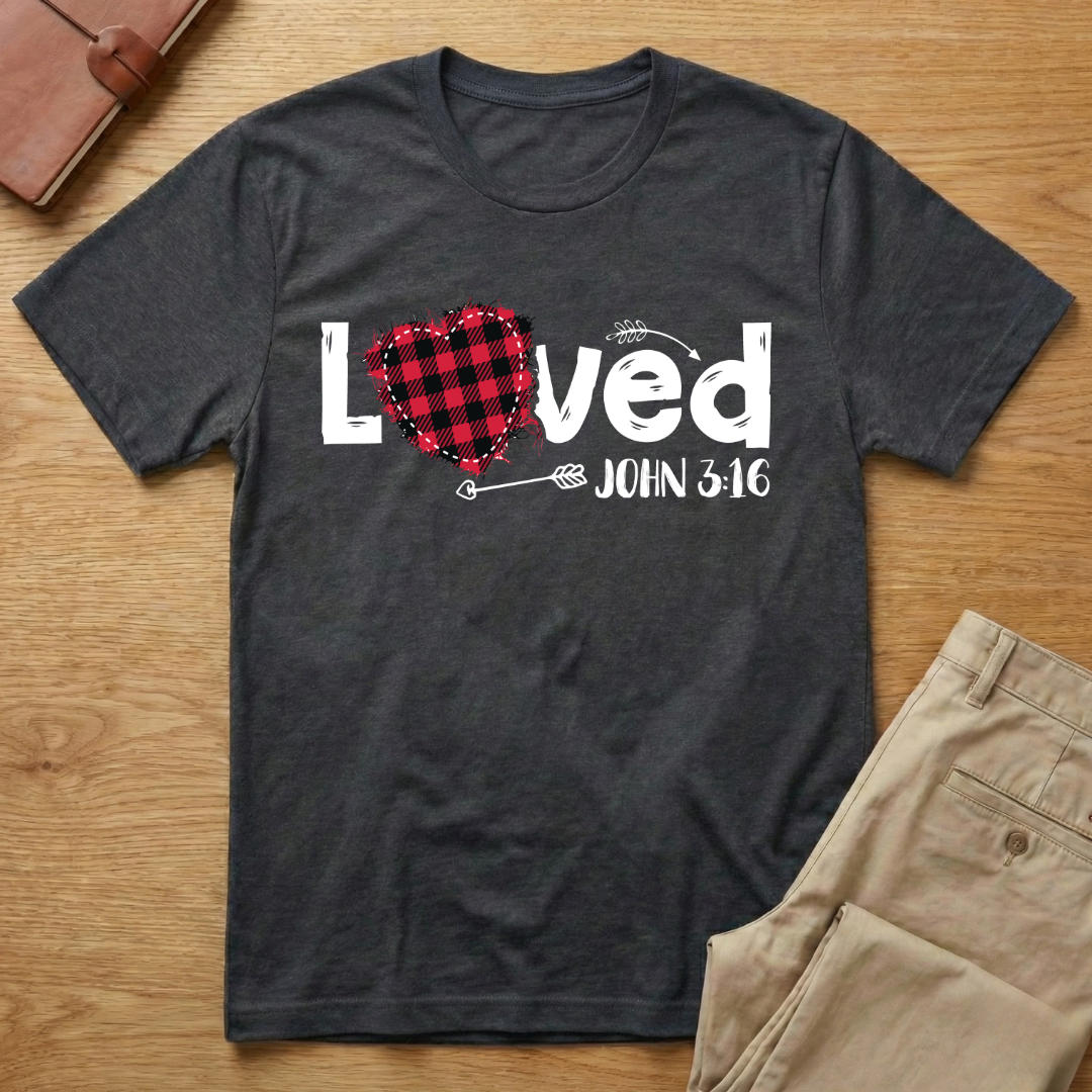 Loved John 3:16 Red Plaid Heart Valentines Day T-Shirt