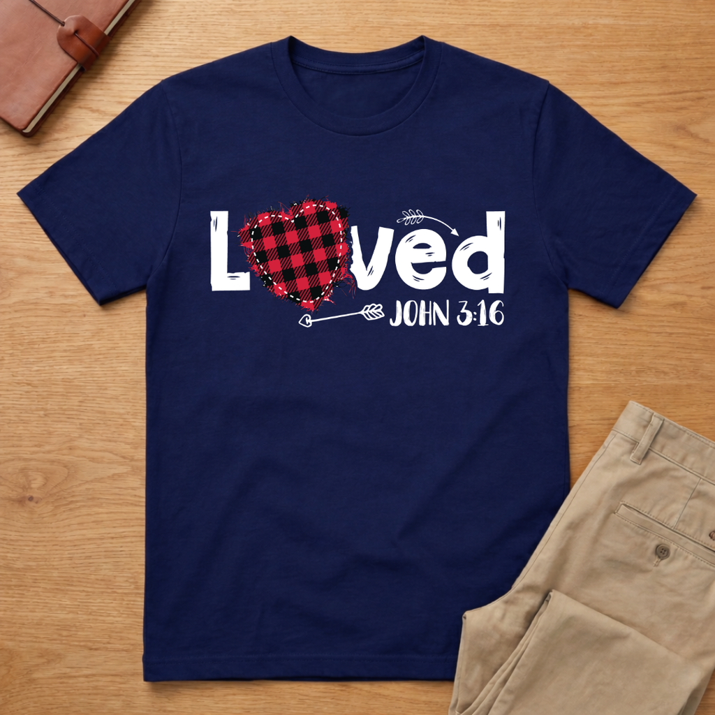 Loved John 3:16 Red Plaid Heart Valentines Day T-Shirt
