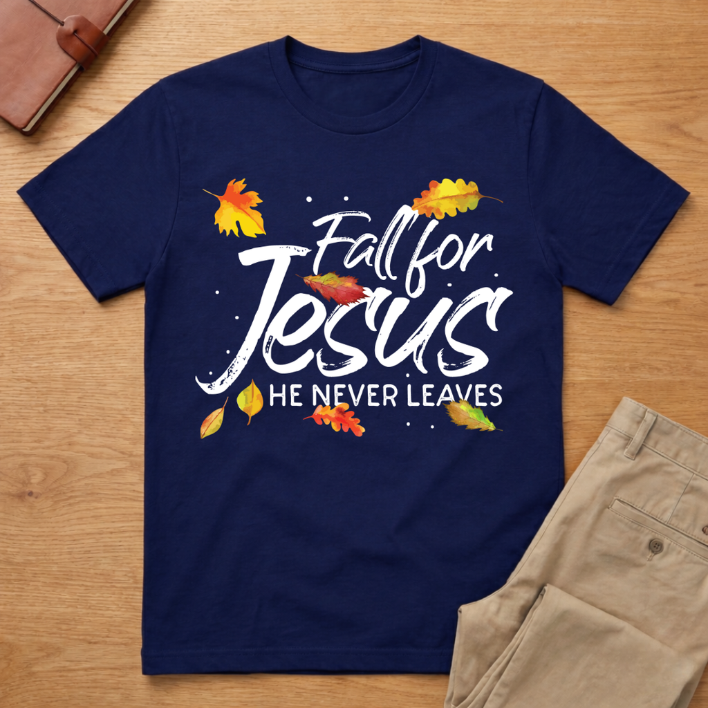 Fall For Jesus - He Never Leaves T-Shirt