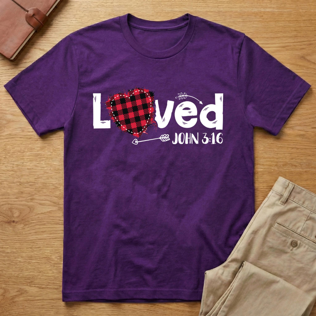 Loved John 3:16 Red Plaid Heart Valentines Day T-Shirt