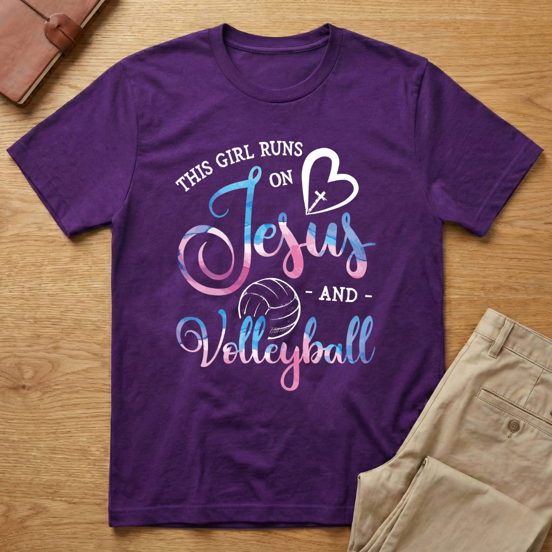 This Girl Runs On Jesus And Volleyball T-Shirt
