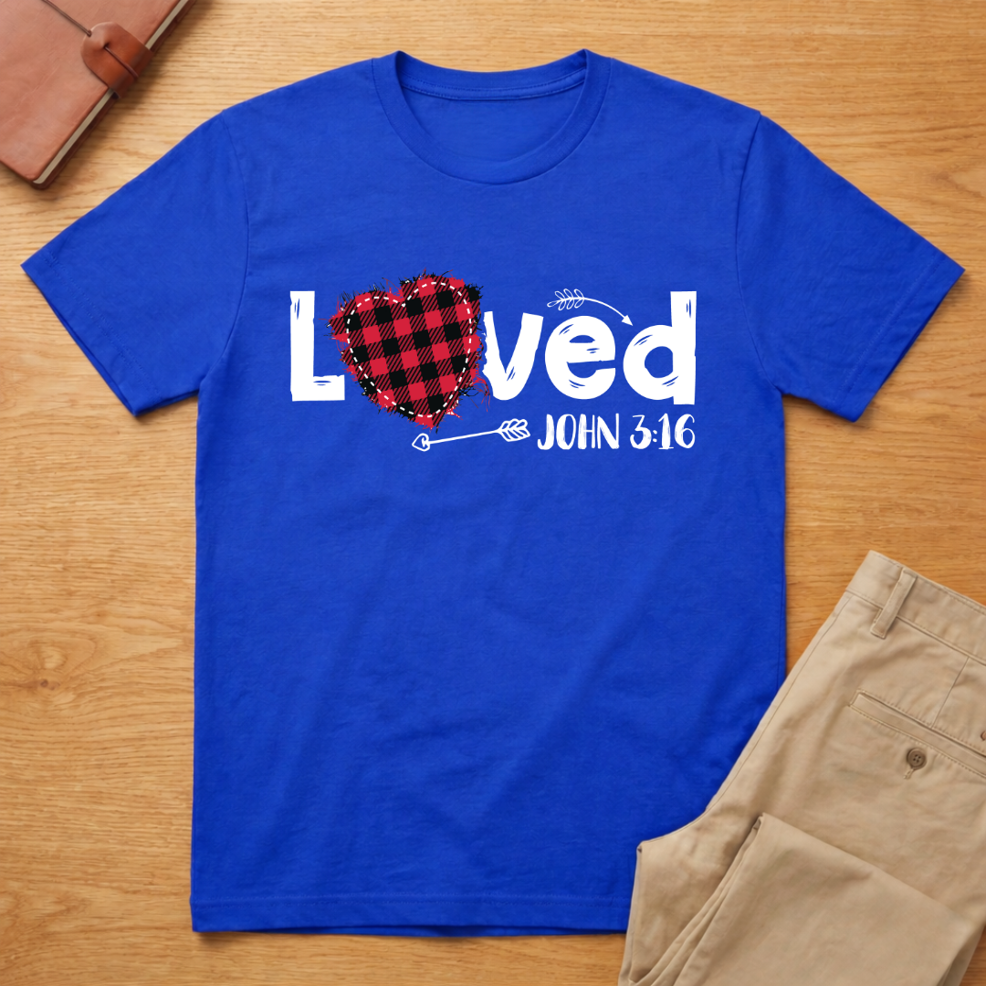 Loved John 3:16 Red Plaid Heart Valentines Day T-Shirt